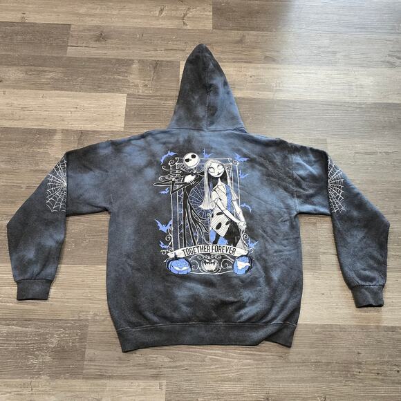 Disney Nightmare Before Christmas Jack Skellington Sally Tie Dye Hooded Sweater - Picture 4 of 7